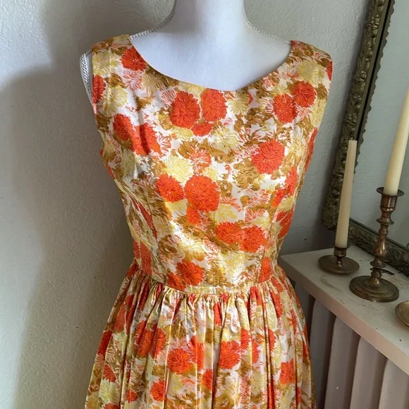 Vintage 1950s 1960s garden party dress floral a line - Picture 2 of 6